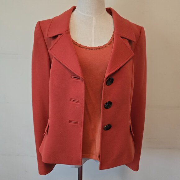 Tahari - Blazer in Burnt Orange, Matching Tank by Tribal, Unbranded Black Skirt - Picture 7 of 16